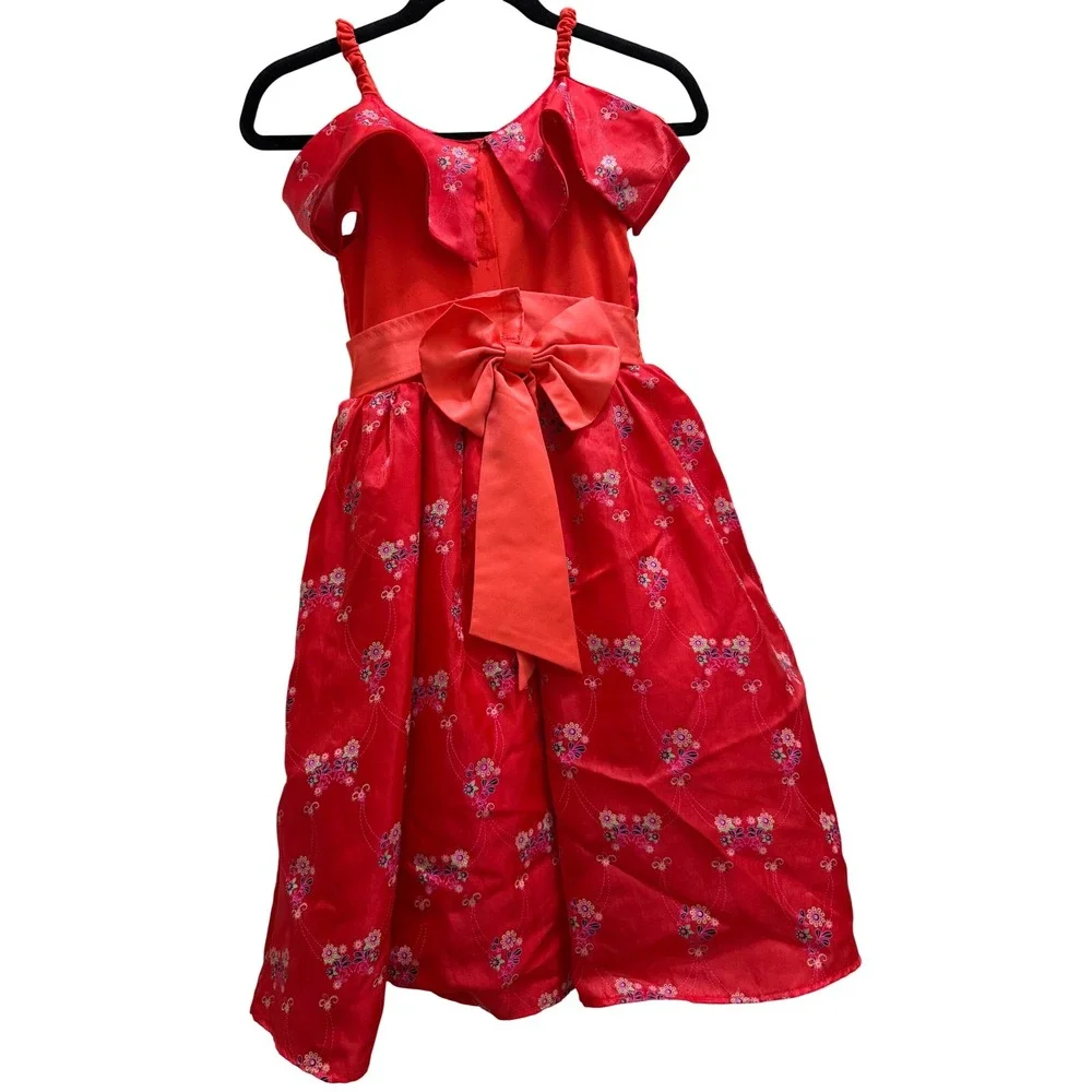 Disney Parks Elena of Avalor Red Floral Glitter Costume Dress Girls Medium M‎